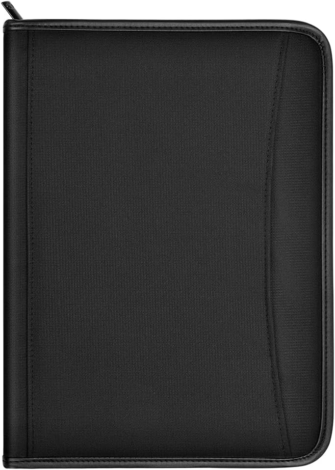 Gorbado Zippered Portfolio Organizer/ A4 Refillable Lined Writing Notepad Folder Case/Fabric-Covered Padfolio Binder with Interior Storage Pocket for Men Women.Classic Black - Image 1